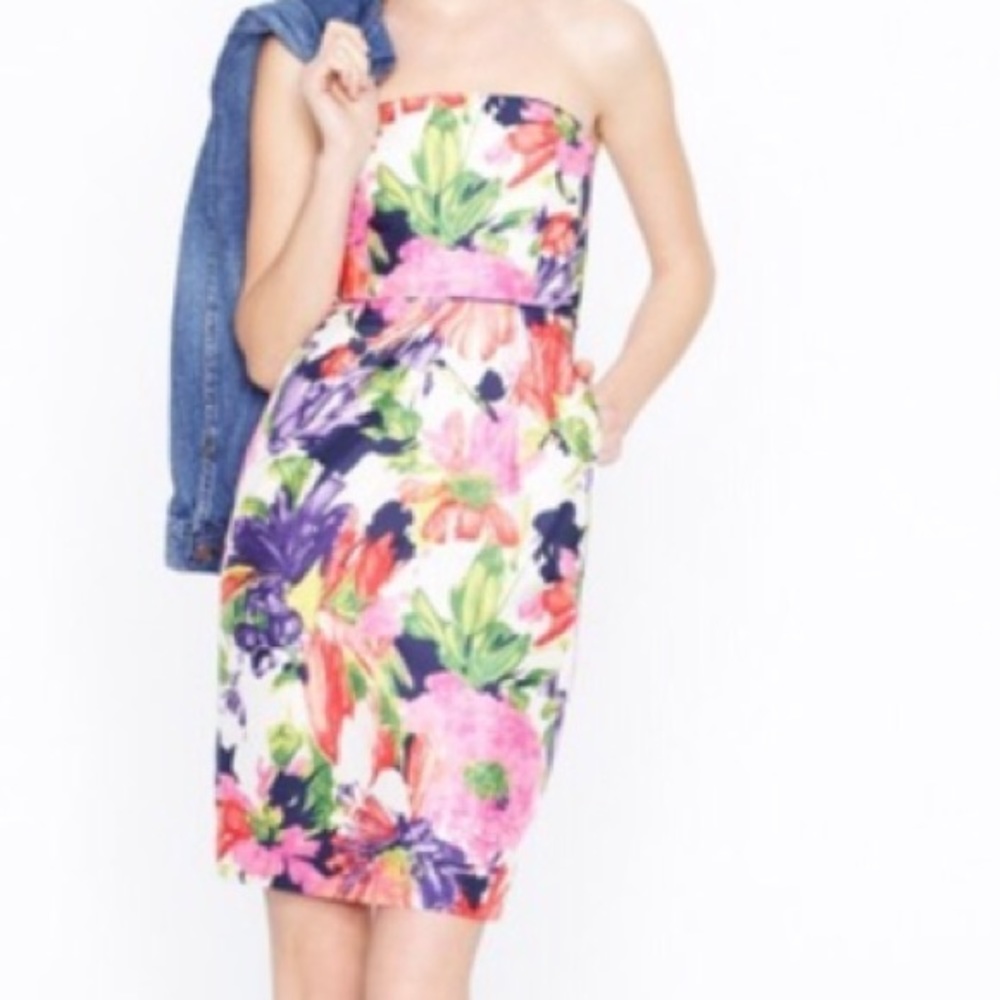 J. Crew floral strapless silk dress